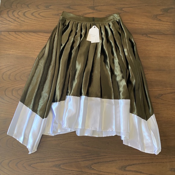 English Factory Dresses & Skirts - English Factory Pleated Olive Green & White Skirt